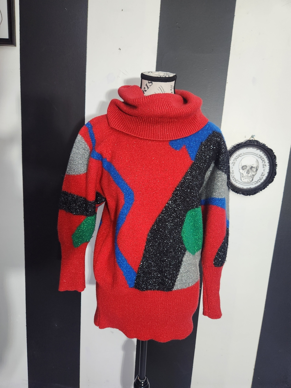 80's Abstract Colorblock Turtleneck Sweater